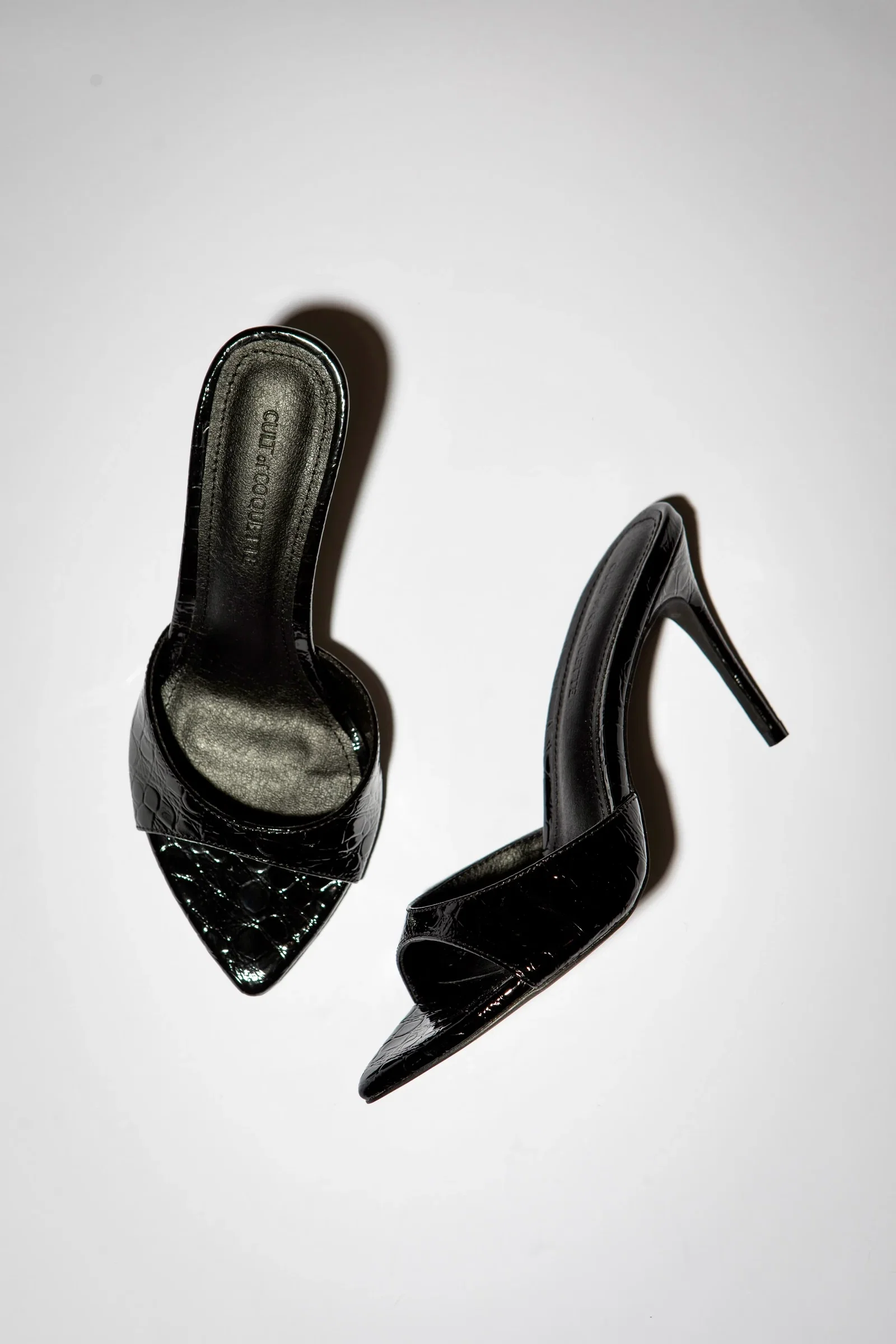 Image of Gia Black Croc Patent Vegan Mules 80 mm