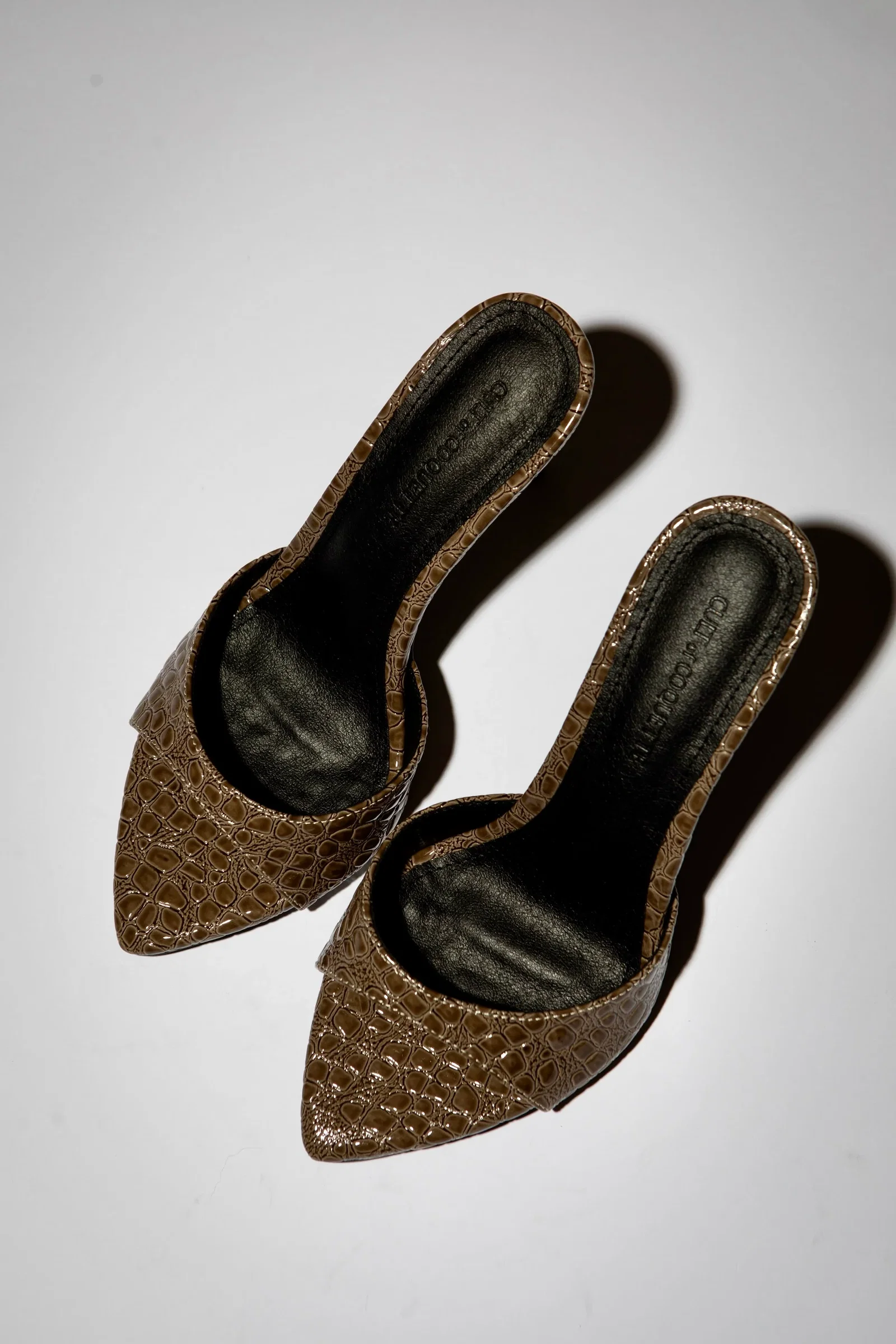 Image of Gia Taupe Croc Patent Vegan Mules 80 mm