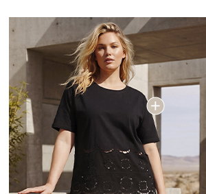 T-shirt, opengewerkte kant, oversized, ronde hals, korte mouwen