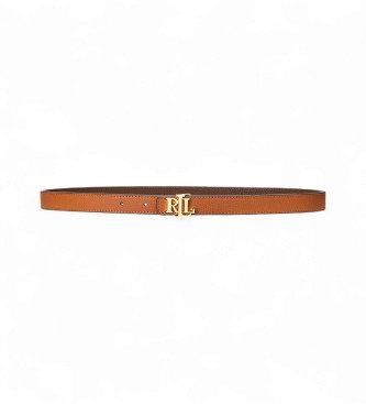 Cinturón reversible de piel con logotipo marrón