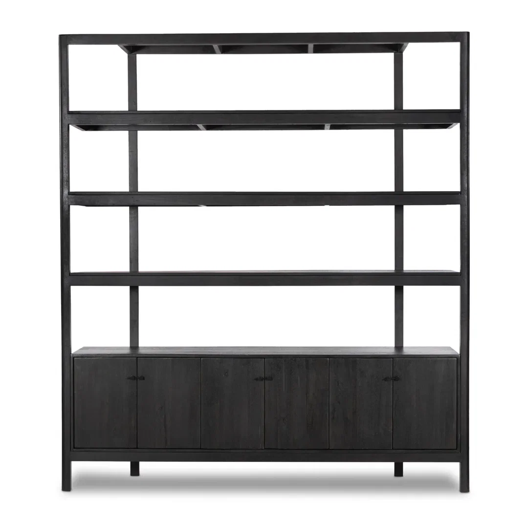 Reza Wide Bookcase-Worn Black Parawood