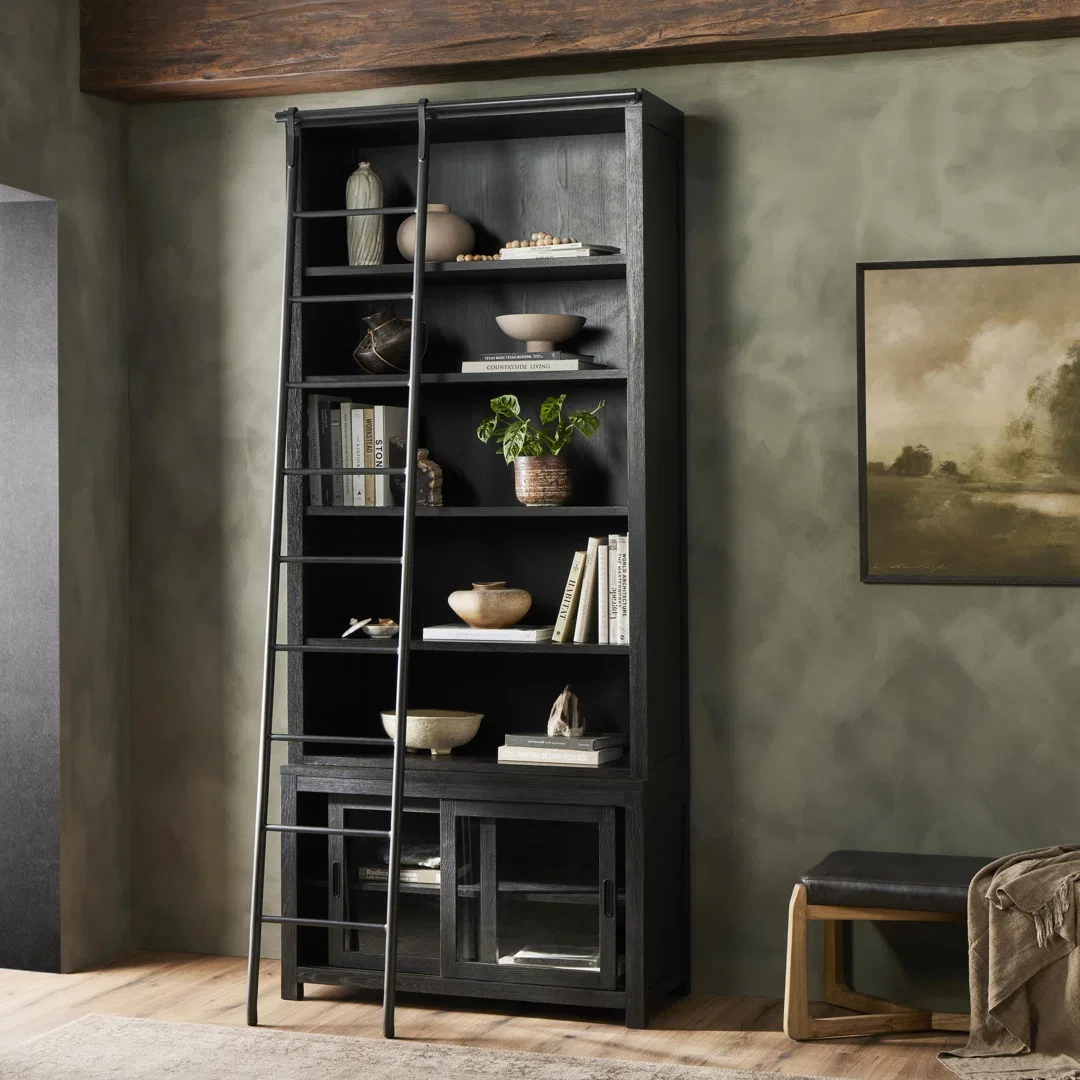 Admont Bookcase and Ladder - Worn Black