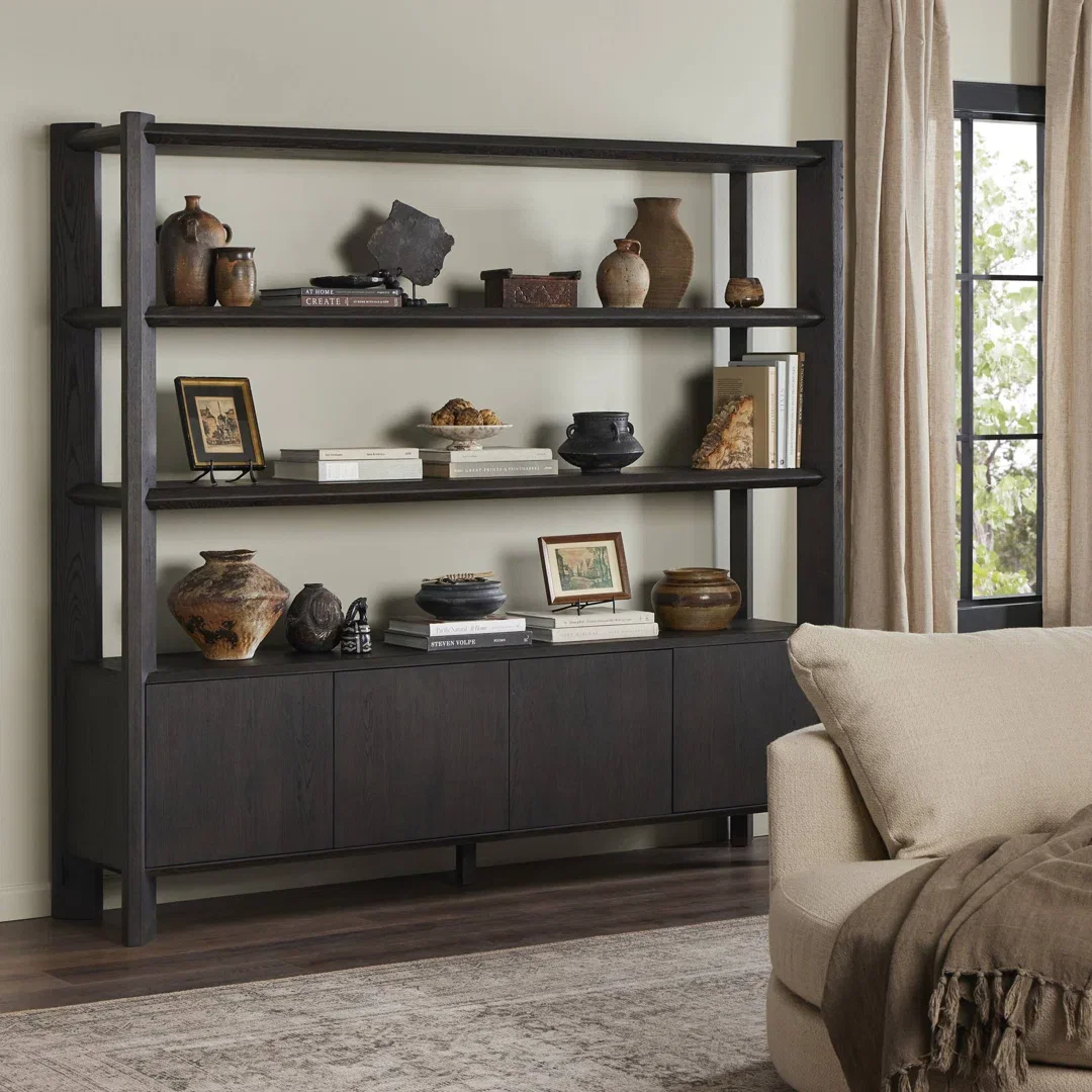 Orwin Wide Bookshelf-Smoked Black Oak