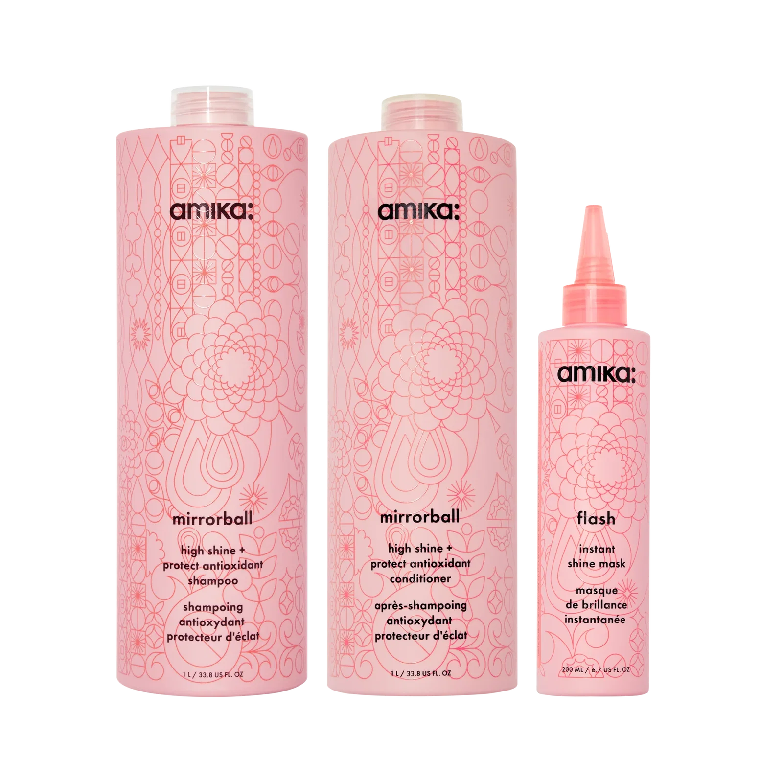 Image of super-sized shine set | mirrorball high shine + protect antioxidant shampoo + conditioner + flash mask