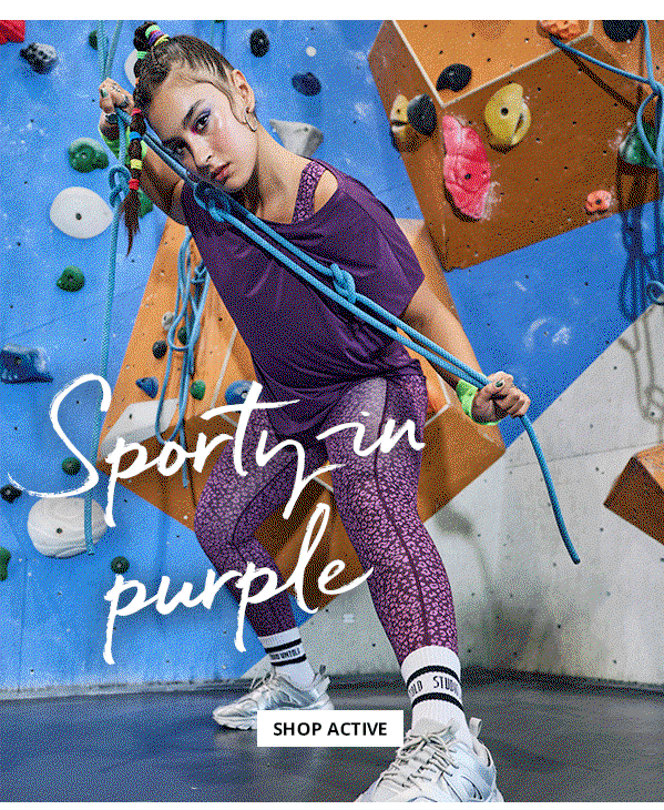 Sporty in purple. Shop Activewear.