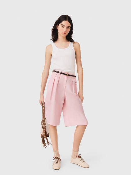 Bermudas à plis en lin mélangé rose