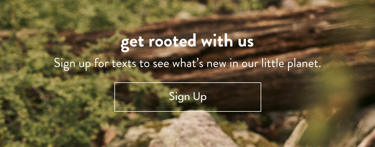 get rooted with us | Sign up for texts to see what's new in our little planet. | Sign Up