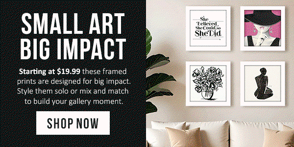 Small Art, Big Impact: Starting at $19.99 these framed prints are designed for big impact. Style them solor or mix and match to build your gallery moment.