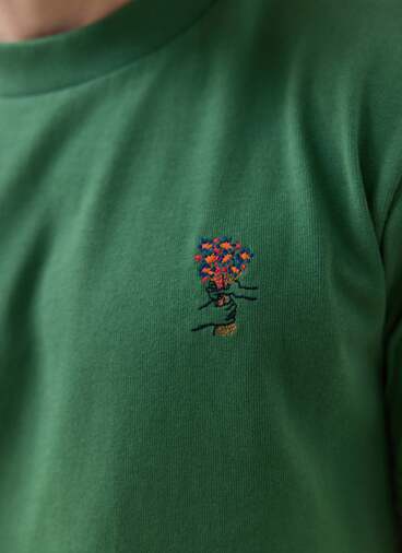 Davies Embroidered T Shirt | Organic Cotton | Forest