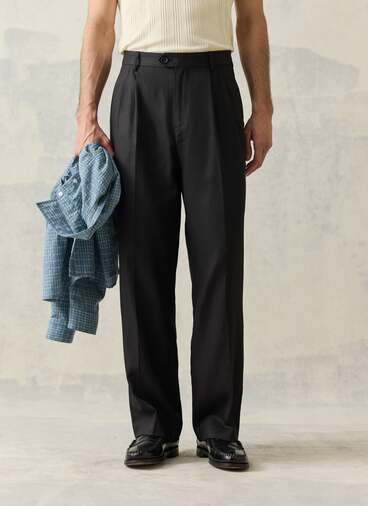 Double Pleated Leg Trousers | Lyocell | Black