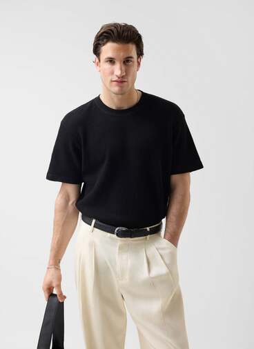 Waffle Short Sleeve T Shirt | Cotton | Black