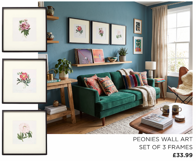 Ideal for adding a floral touch to your interior, opt for this set of 3 decorative frames featuring botanical illustrations of flowers.