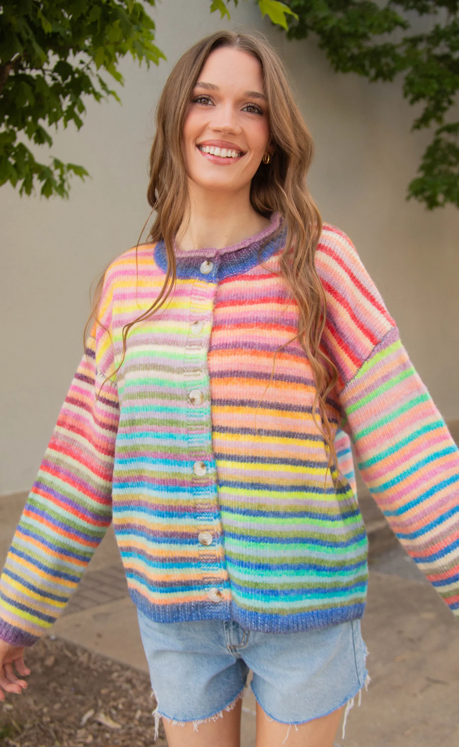 Image of in the clouds striped cardigan - sky purple