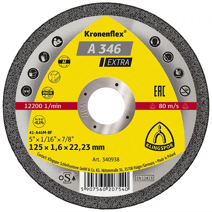 Trennscheibe A 346 EX - Durchmesser 115 bis 125 mm - Breite 1,6 mm - Bohrung 22,23 mm