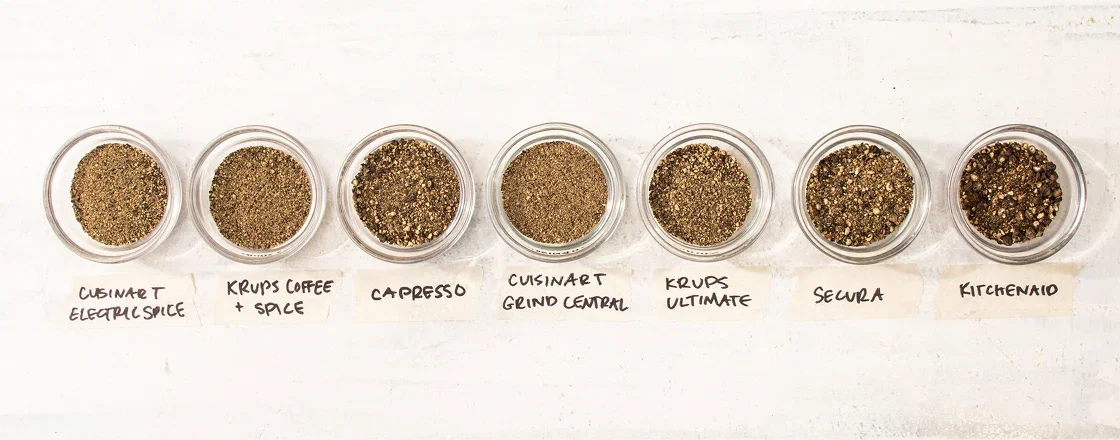 Comparing how various blade grinders handled peppercorns.