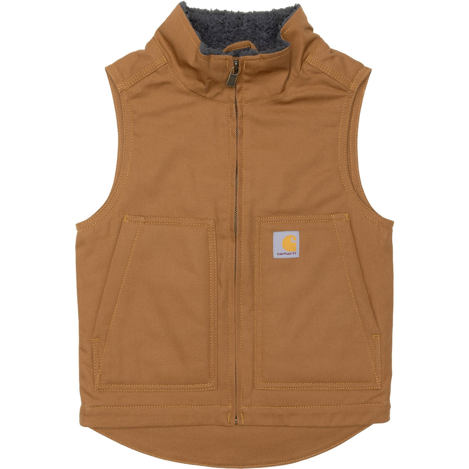Carhartt CR8110 Little Boys Sherpa-Lined Canvas Vest | Brown | Size 2XS | Cotton