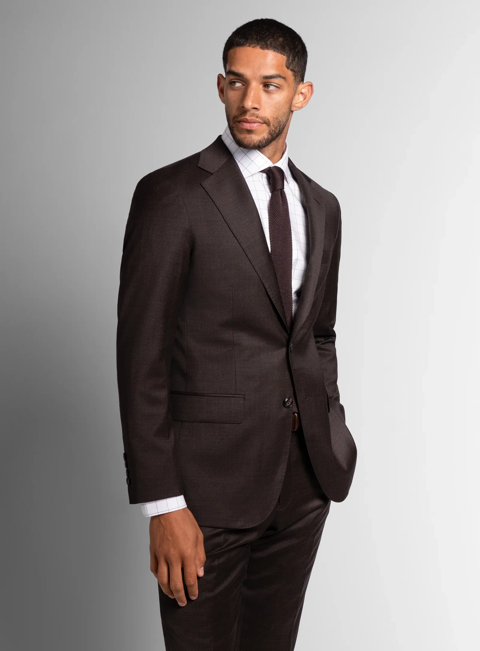 Image of Vespucci Sharkskin Chocolate Brown Suit