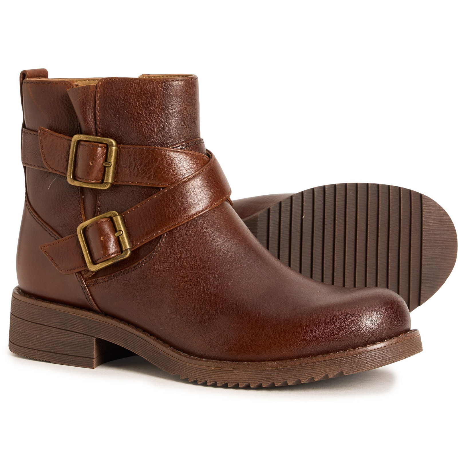 Comfortiva Clover Double Buckle Boots for Women | Bourbon | Size 6.5M | Leather