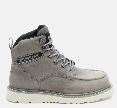 CAT Footwear - Women's Reclaimer Wedge Waterproof Steel Toe Work Boot - Frost Grey colorway.