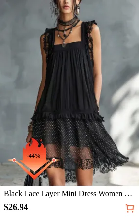 Black Lace Layer Mini Dress Women...