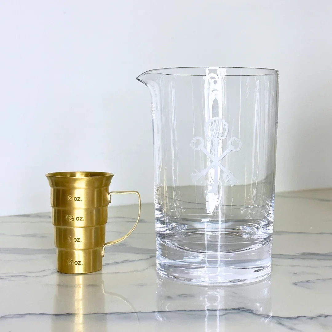 Image of Key-Etched Crystal Cocktail Mixing Glass
