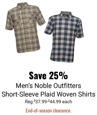 Save 25% Men's Noble Outfitters Short Sleeve Plaid Woven Shirts