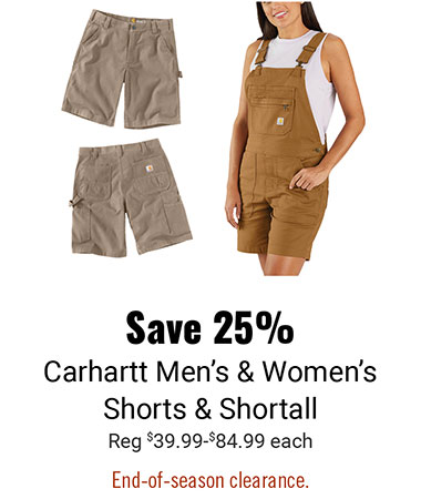 Save 25% Carhartt Men's and Women's Shorts and Shortall