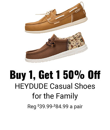Buy 1, Get 1 50% HEYDUDE Casual Shoes for the Family