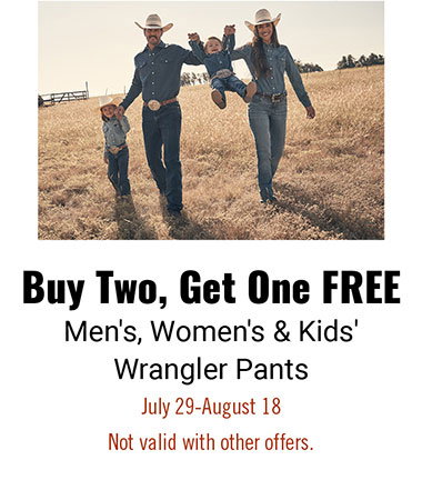 Buy Two, Get One FREE Men's, Women's and Kids' Wrangler Pants