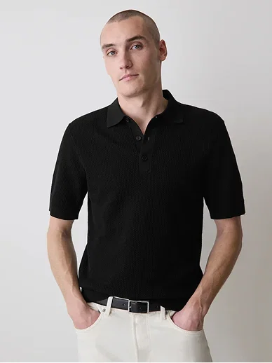 Textured Short-Sleeve Polo Sweater
