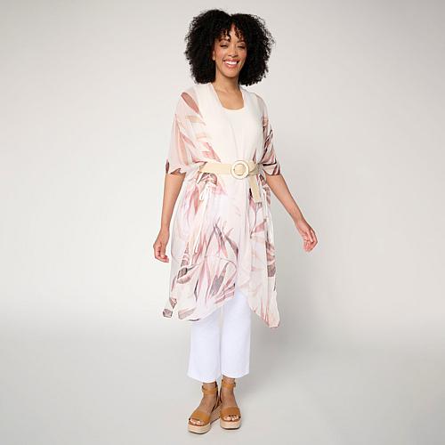 Vince Camuto Printed Duster and Stretch Belt Set