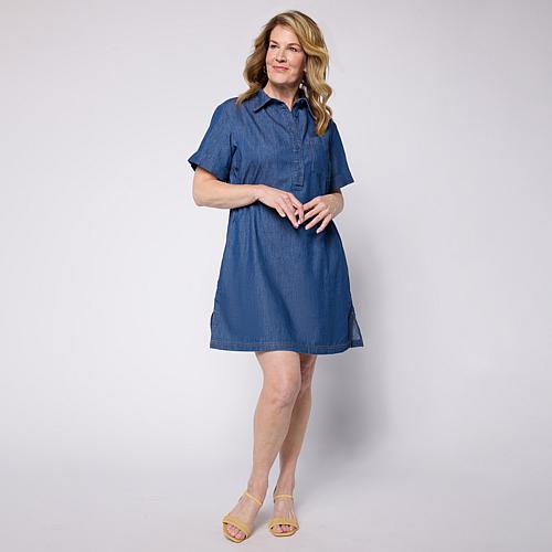 Hue Knit Denim Dress with Collared Neck