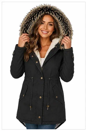 Chic YC Women's Winter Parka Coat Fleece Lined Military Jacket Women Faux Fur Hooded Coat