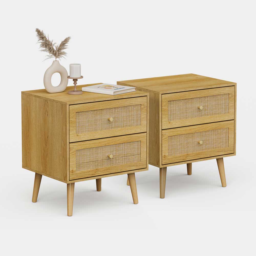 Image of Sienna Rattan Bedside Table Drawers Set of 2
