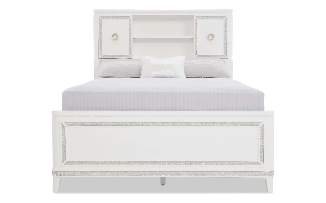 Glitz Full White Storage Bookcase Bed