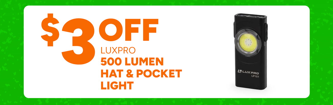 $3 off LUXPRO 500 Lumen Hat & Pocket Light