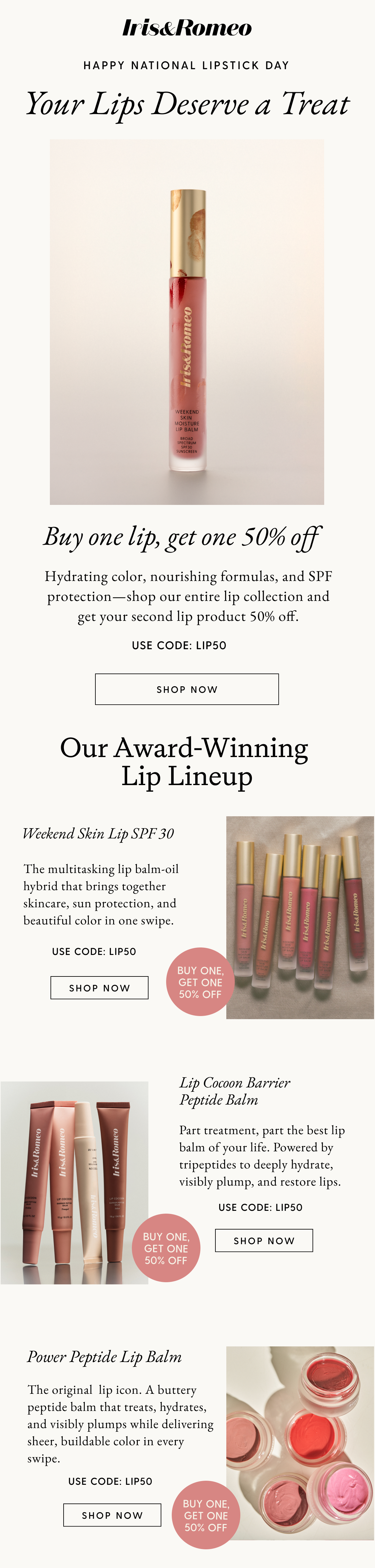Buy One Lip Product, Get one 50% Off