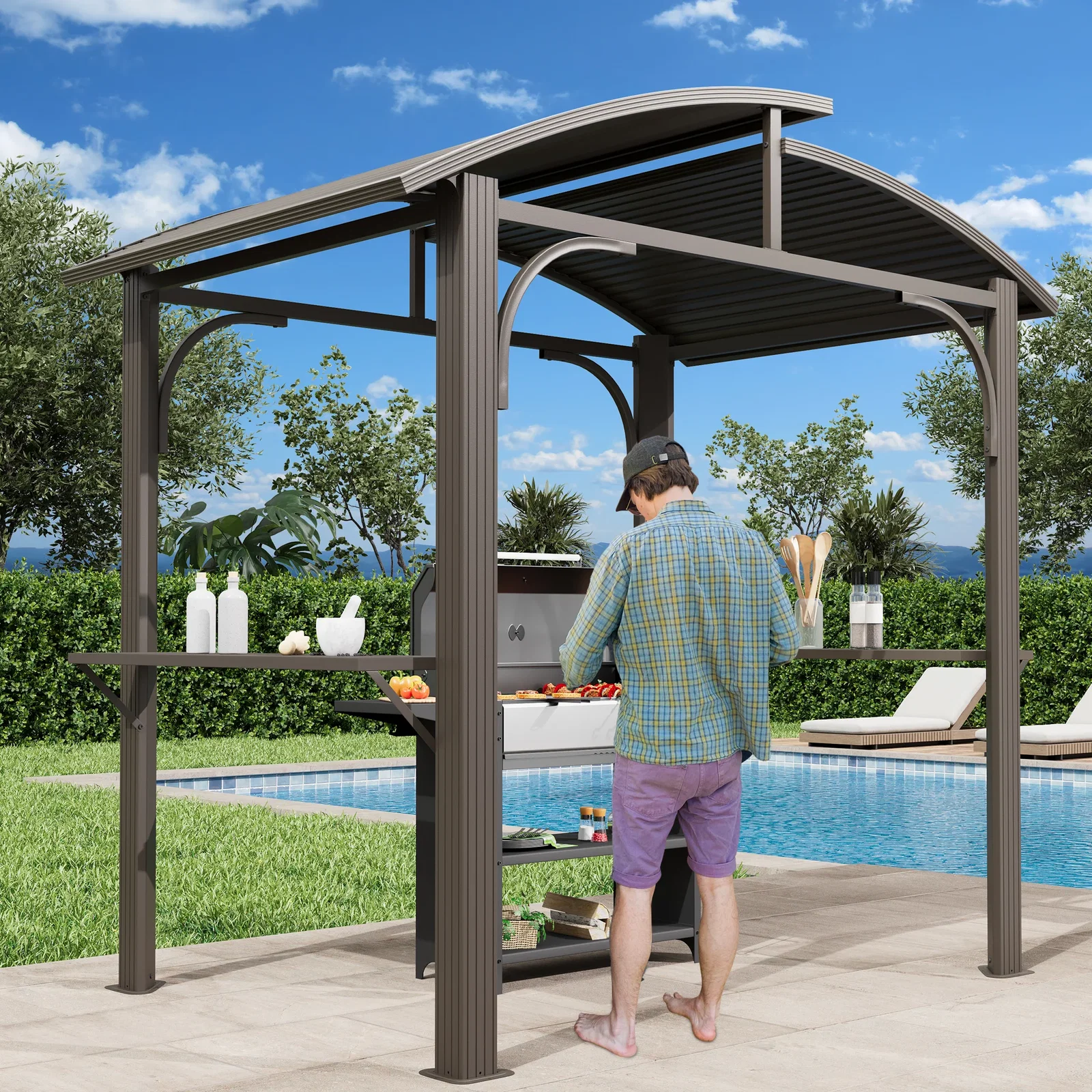 EROMMY 8x5 BBQ Grill Canopy Gazebo with Arched Roof