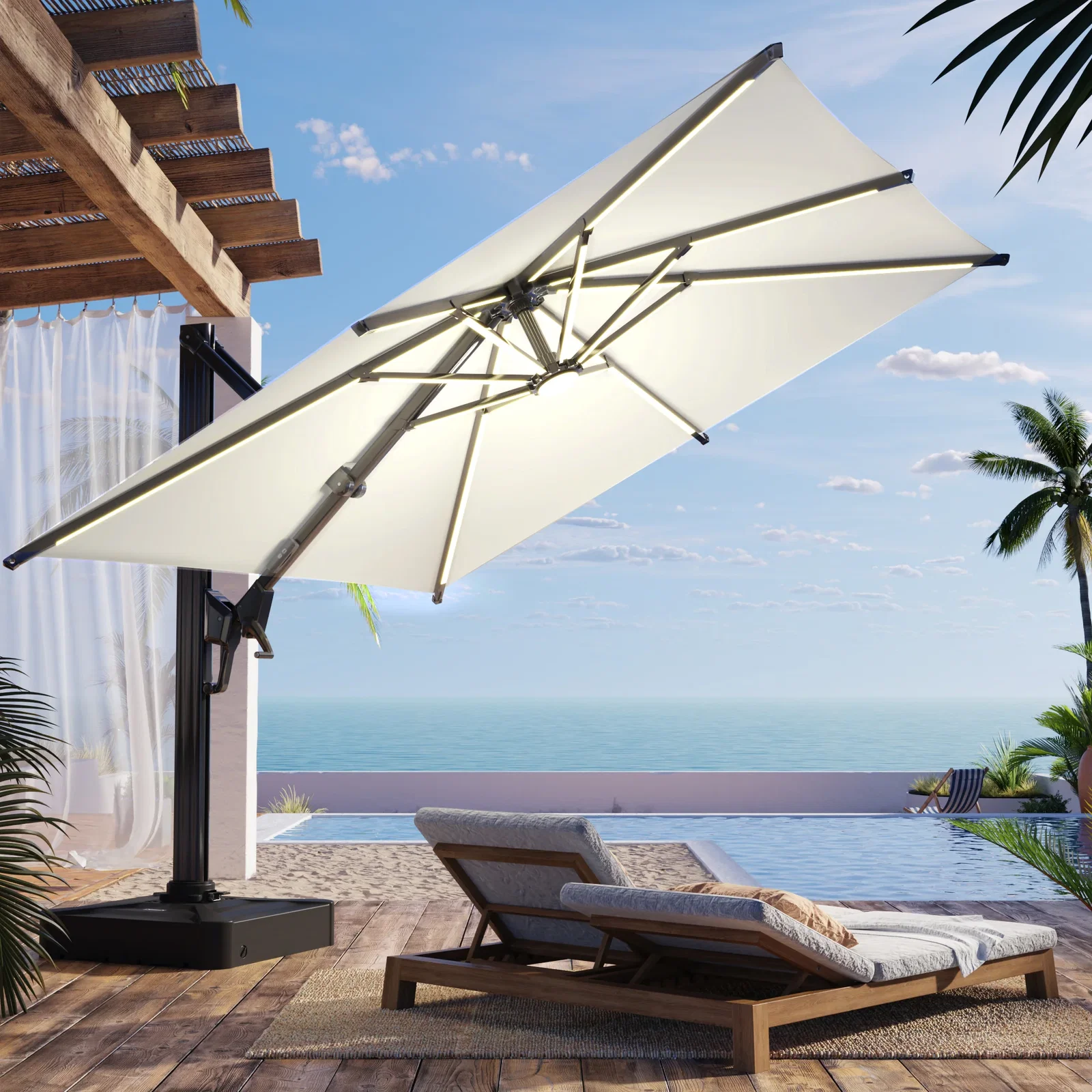 EROMMY 10 X 10 Outdoor Weather-resistant Umbrella with LED, Base Excluded - Yellow