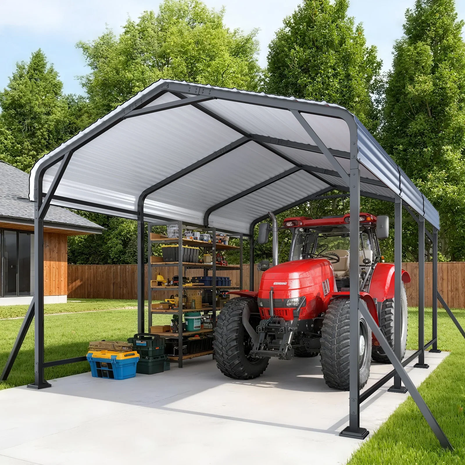 EROMMY 10' x 15' Outdoor Steel Carport with Galvanized Steel Frame and Roof