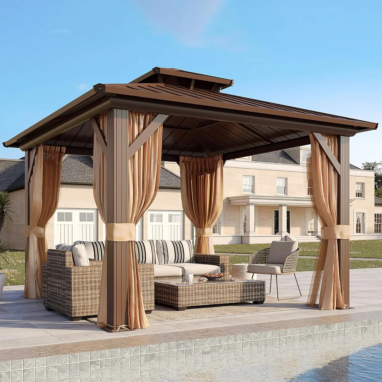 EROMMY 10X10 Hardtop Grill Gazebo with Netting for Outdoor