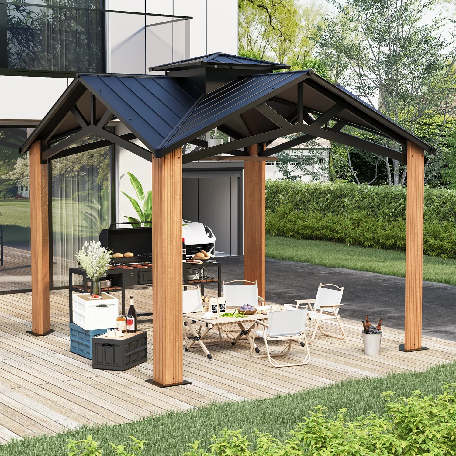 EROMMY 12X12 Heavy Duty Gazebo with Ventilated Galvanized Steel Roof