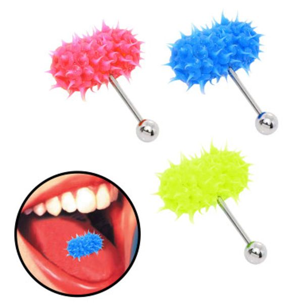 14G Silicone Vibrating Tongue Ring Prickly Straight Barbell Piercing Body Jewelry | Luxe Modz