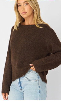 Brown Loose Long Sleeve Boat Neck Knit