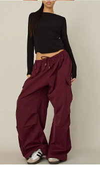 Red Cargo Pants Elasticated Waist