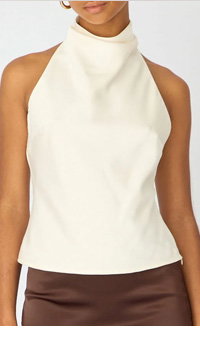 White Satin Halter Neck Top Sleeveless Slim Fit