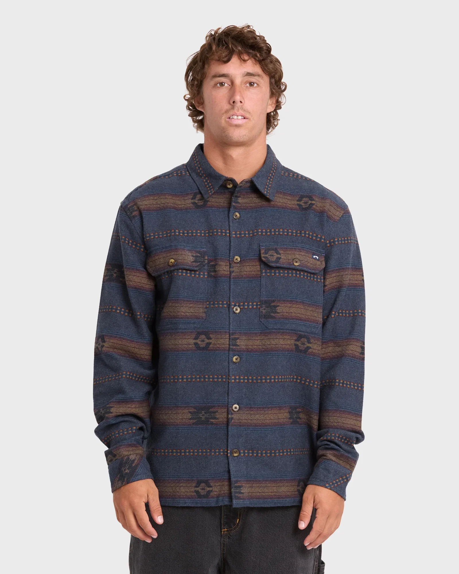 Image of Offshore Jacquard Long Sleeve Flannel Shirt - True Navy