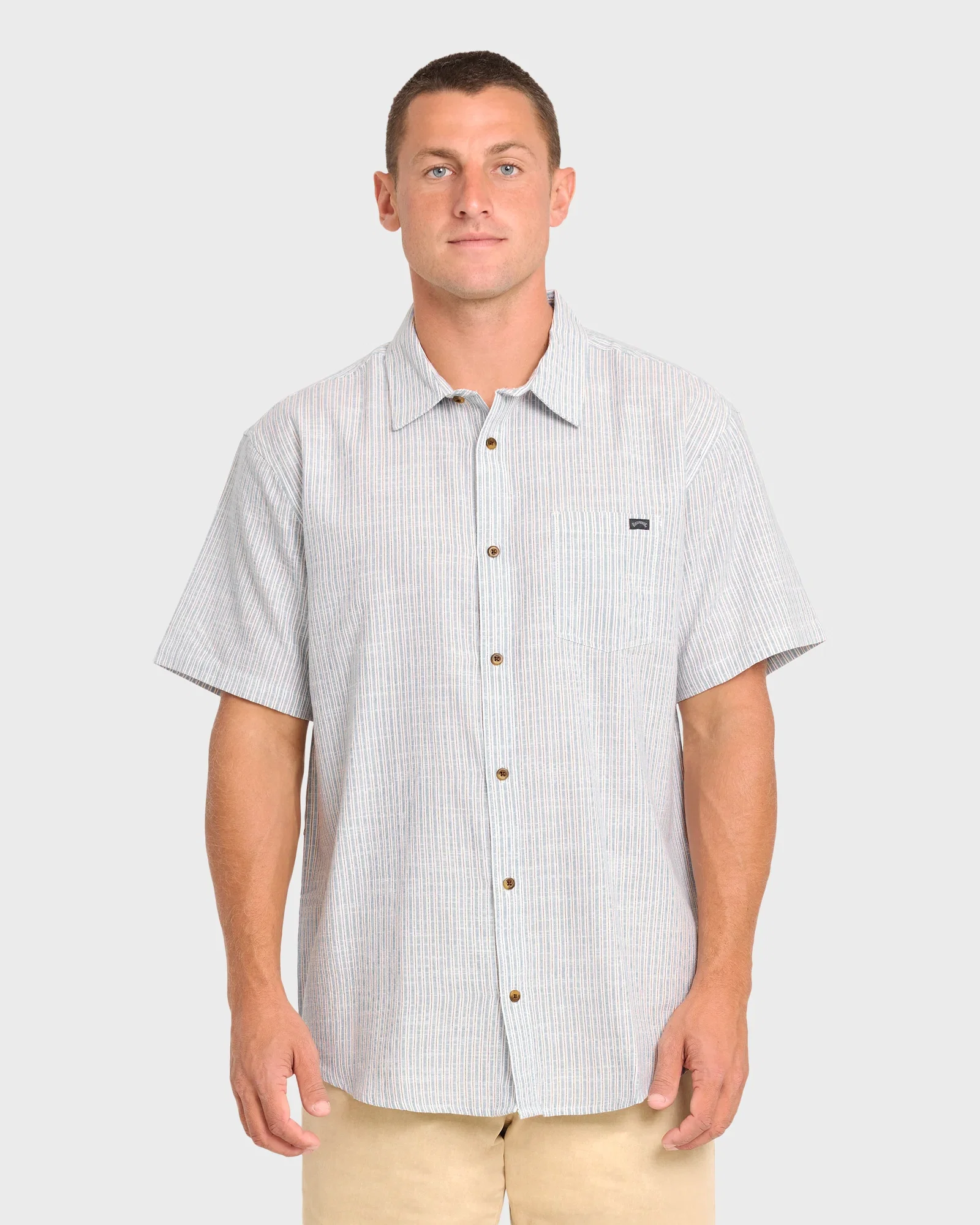 Image of All Day Stripe Short Sleeve Woven Shirt - Off White