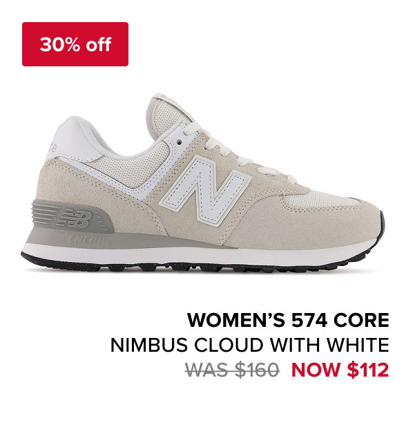 women’s 574 Core NIMBUS CLOUD with NB WHITE Was $160 Now $112