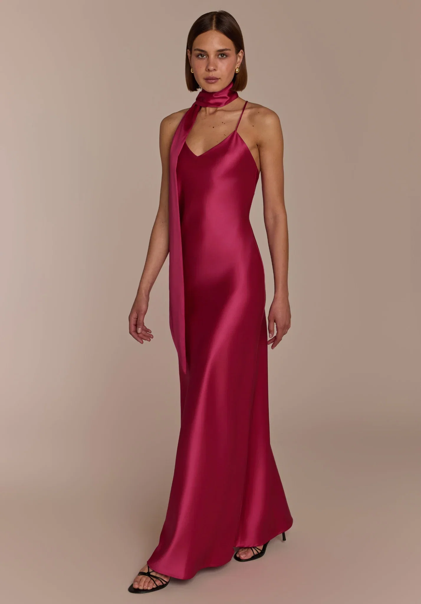 Image of Brooklyn Dress in Hot Pink Satin - Strappy Slip Bridesmaid Dress